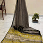 Exclusive Premium Handblock Printed Pure Double Diamond Chiffon Saree with Matching Blouse Piece – Grey & Mustard Yellow