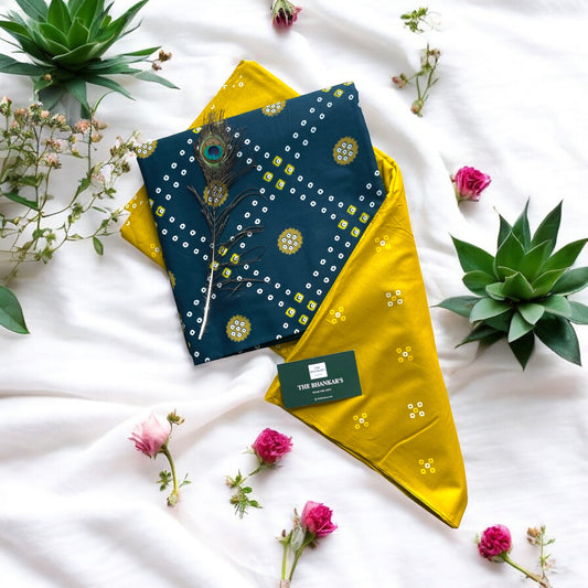 Bandhani Print Top and Bottom Cotton Combo Set Fabric 2.5 Mtr Top 2.5 Mtr Bottom