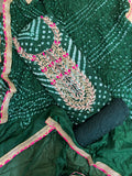 GREEN BANDHANI HEAVY SILK FABRIC SUITS WITH BEAUTIFUL HAND GOTAPATTI WORK DUPATTA
