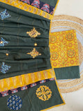 Ajrakh Dupatta suit With hand applique mirror work Ajarakh print Suit pcs with patch work and mirror work dupatta