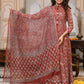 Bagru Handblock Printed Anarkali Set With Kota doria Dupatta with Zari Border