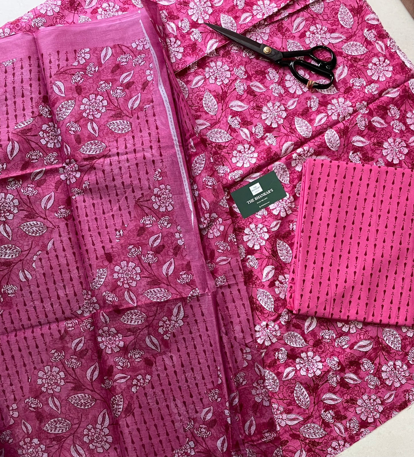 Pink Floral Beautiful Handblock Printed Cotton Suit With Mulmul Cotton Dupatta