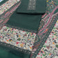 Green Panel Style Floral Printed Semi Pashmina Winter Suit Set