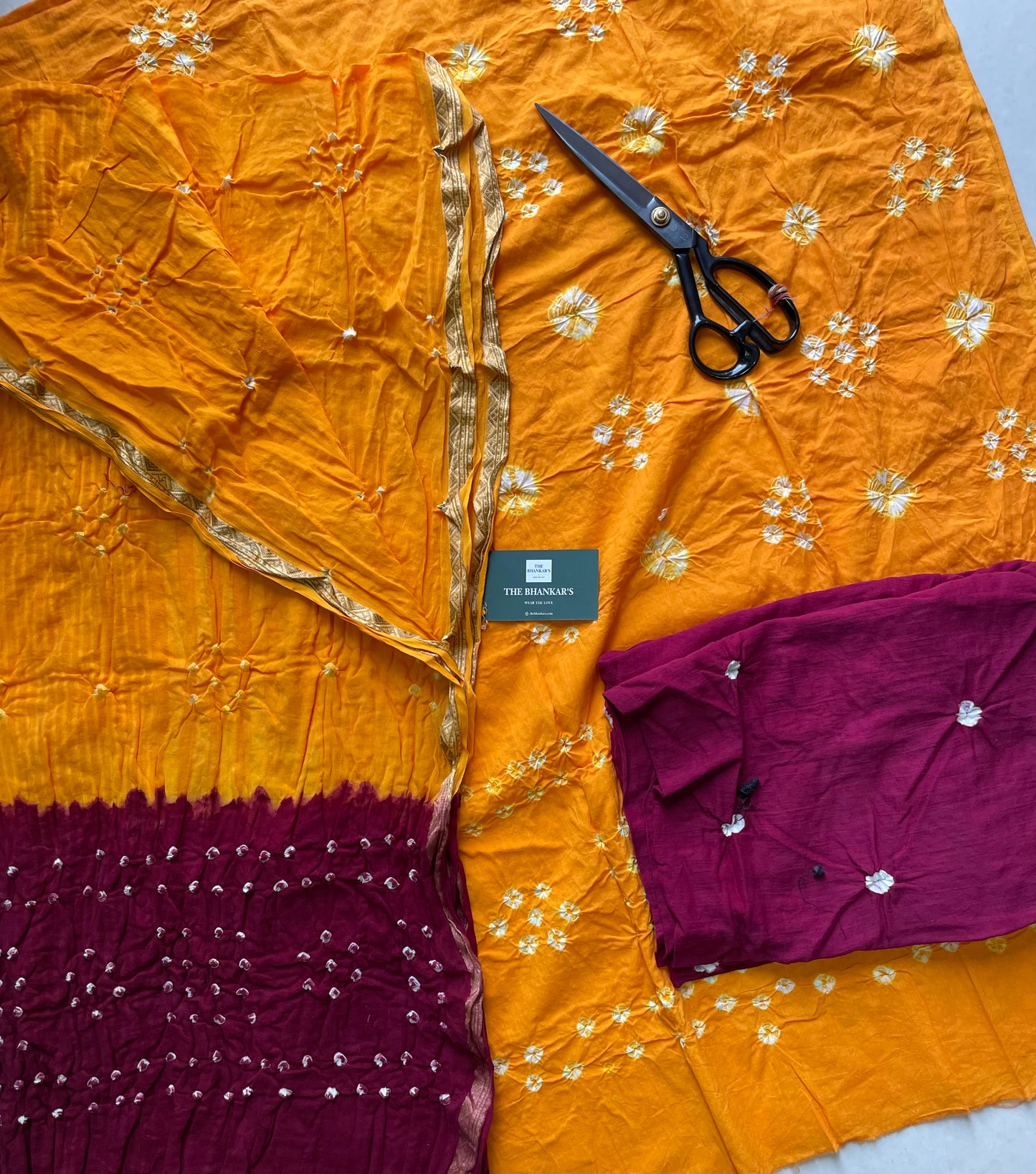 BANDHANI COTTON SUIT SET WITH MULMUL DUPATTA
