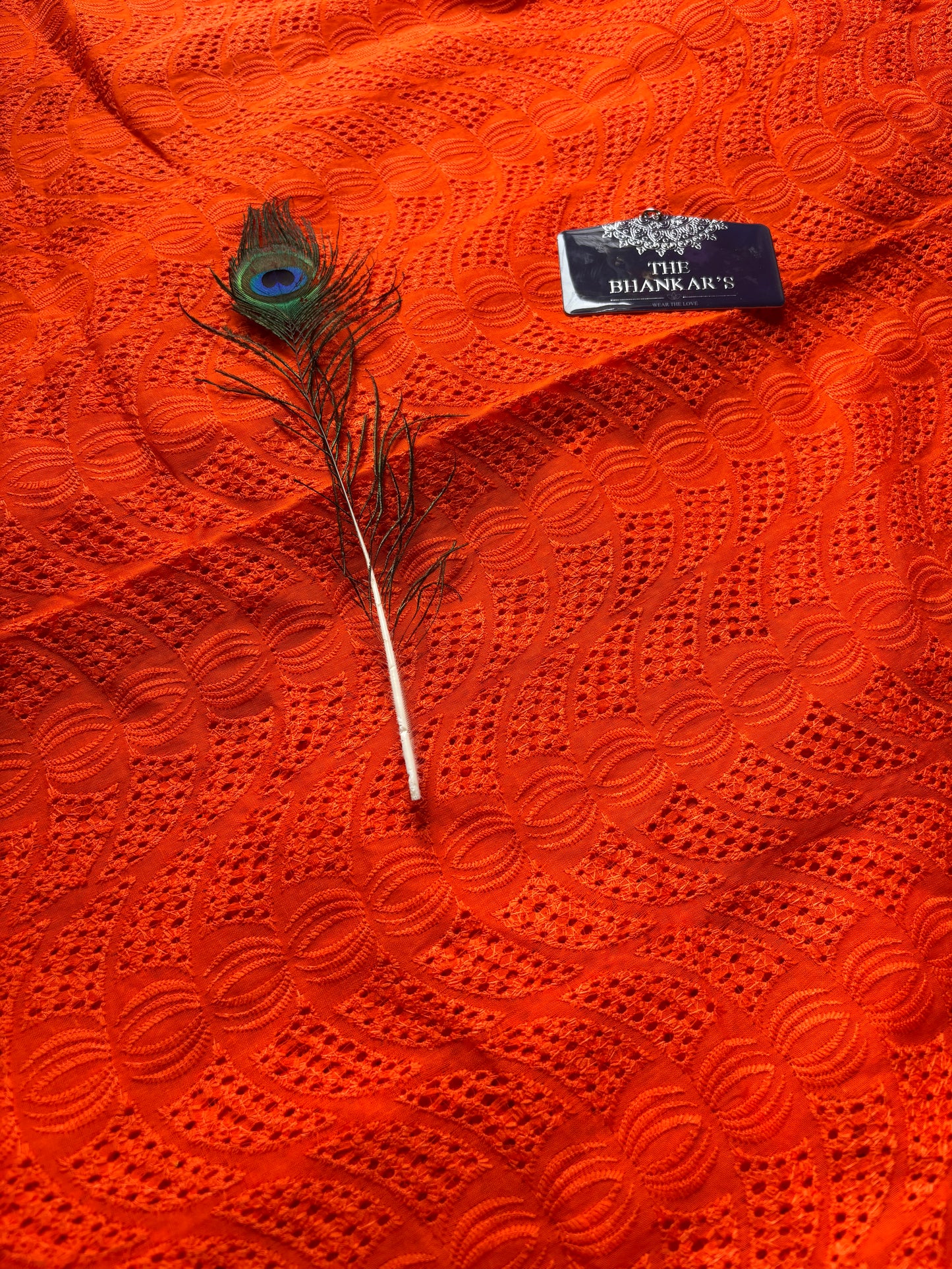 Orange Colour Hokba Embroidery Fabric Soft and Smooth touch 2.5 mtrs cut