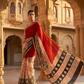 Exclusive Premium Handblock Printed Pure Double Diamond Chiffon Saree with Matching Blouse Piece – Red, Ivory & Black