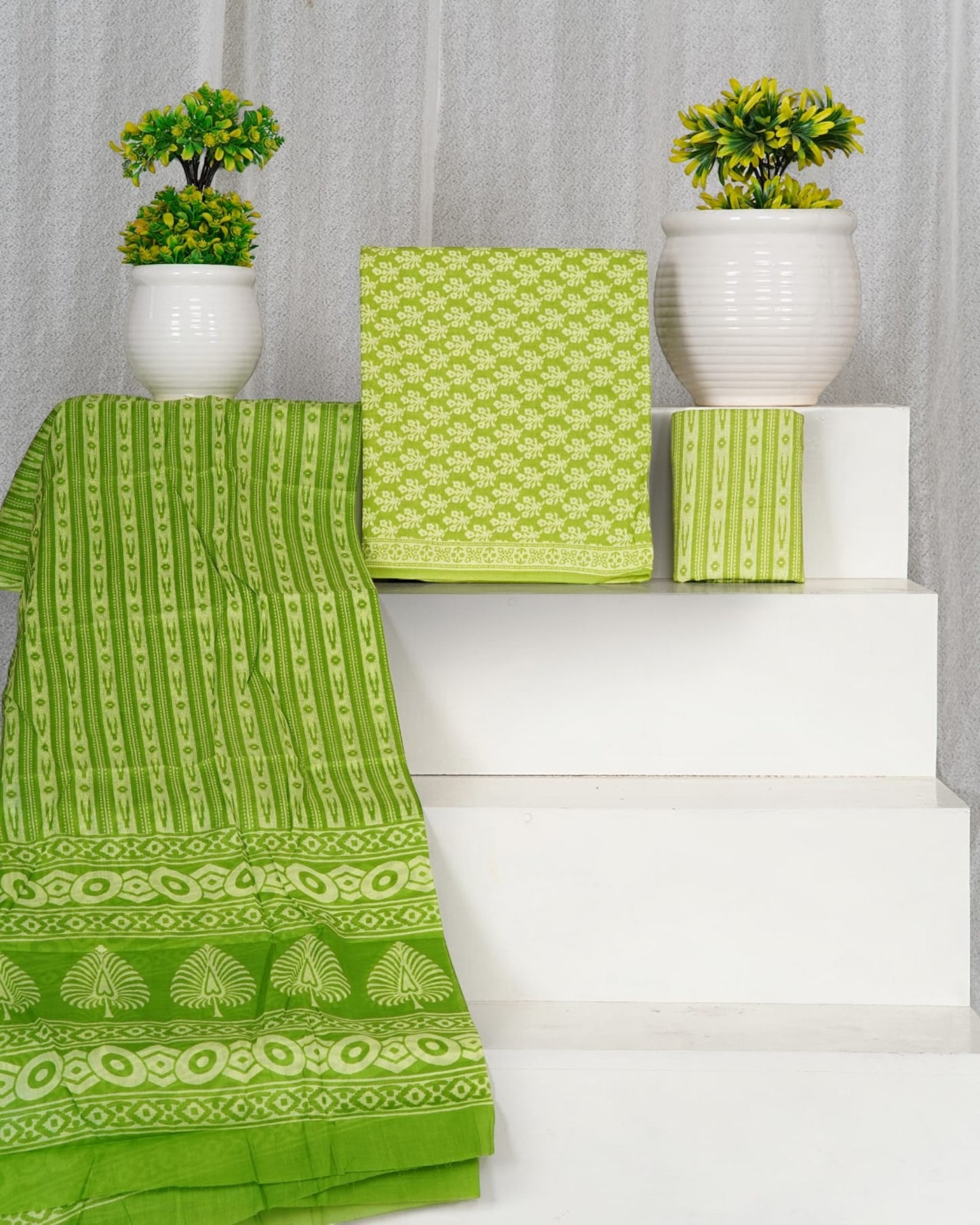 Hand Block Printed Cotton Suit With Mulmul Cotton Dupatta