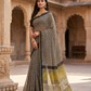 Exclusive Premium Handblock Printed Pure Double Diamond Chiffon Saree with Matching Blouse Piece – Grey & Mustard Yellow