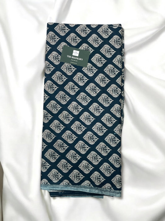 Teal Colour Floral Print Top and Bottom Cotton Fabric Combo Set 2.5 Mtr Top and 2.5 mtr Bottom