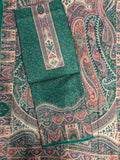 Green Panel Style Floral Printed Semi Pashmina Winter Suit Set