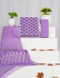 Purple Hand Block Printed Cotton Suit With Chiffon Dupatta