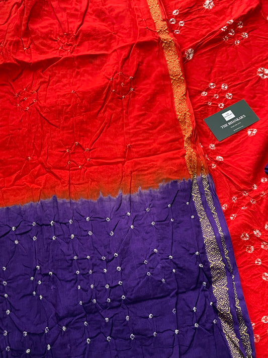 BANDHANI COTTON SUIT SET WITH MULMUL DUPATTA