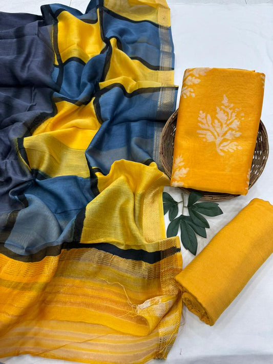 Festive Maheshwari Silk Unstitched Suit – Santoon Bottom with Matching Dupatta