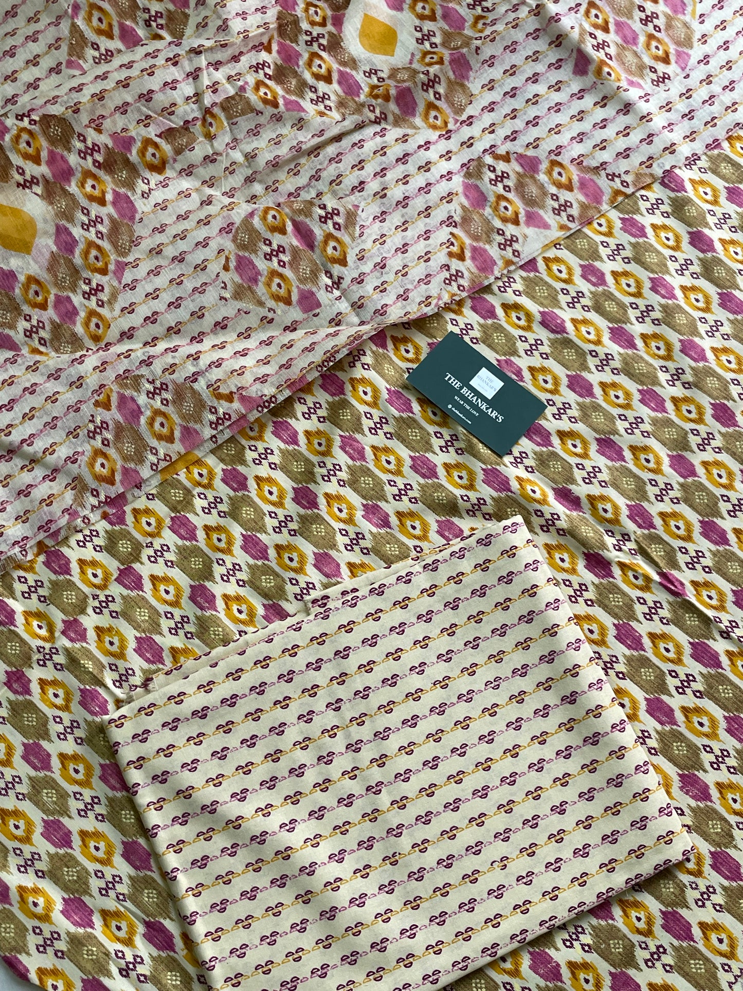 Yellow Geometry Beautiful Handblock Printed Cotton Suit With  Mulmul Cotton Dupatta