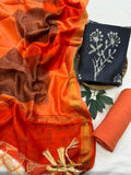 Traditional Handblock Printed Maheshwari Silk Unstitched Suit Set – Handloom Fabric & Santoon Bottom
