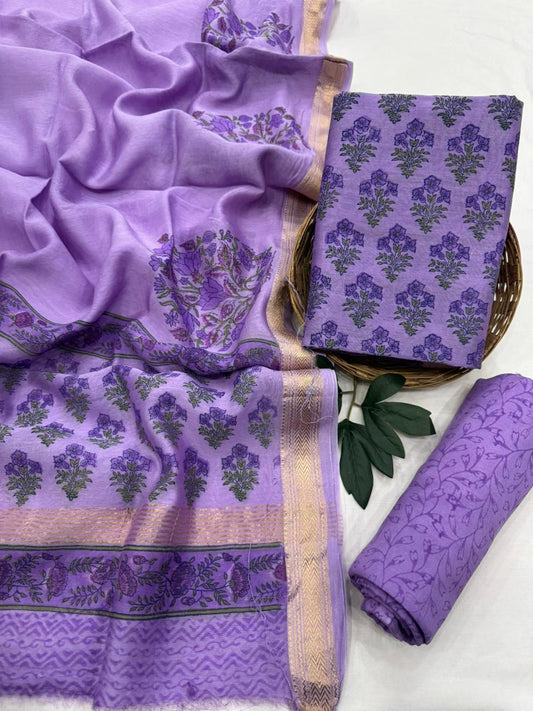 Maheshwari Silk Unstitched Suit Set – Top 2.5m, Bottom 2.5m Santoon, Dupatta 2.5m