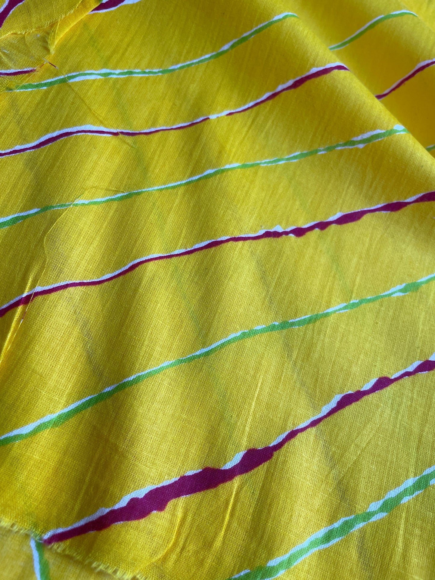 Lime Yellow Multicoloured Lahariya Print Cotton Fabric