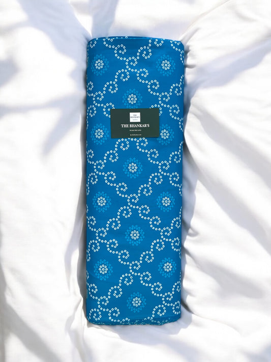 Turquoise Bandhej lahariya Bottom Print Top and Bottom Cotton Combo Set 2.5 Mtr Each