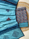 Ajrakh Dupatta suit With hand applique mirror work Ajarakh print Suit pcs with patch work and mirror work dupatta