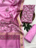 Beautiful Pink Handblock Premium Maheshwari Silk Unstitched Suit with Santoon Bottom – Festive Ready