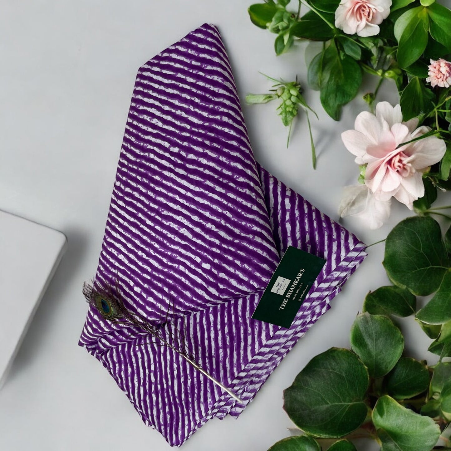 Purple Lahariya Print Cotton Fabric