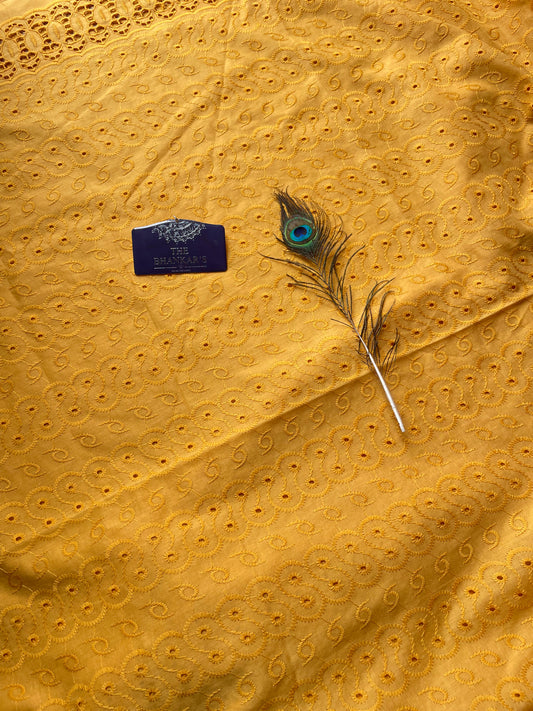 Musturd Colour Hokba Embroidery Fabric Soft and Smooth touch 2.5 mtrs cut