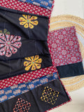 Ajrakh Dupatta suit With hand applique mirror work Ajarakh print Suit pcs with patch work and mirror work dupatta