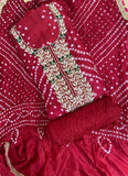 RED BANDHANI HEAVY SILK FABRIC SUITS WITH BEAUTIFUL HAND GOTAPATTI WORK DUPATTA