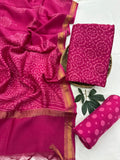 Blockprint magenta￼Premium Maheshwari Silk Unstitched Suit with Santoon Bottom – Festive Ready