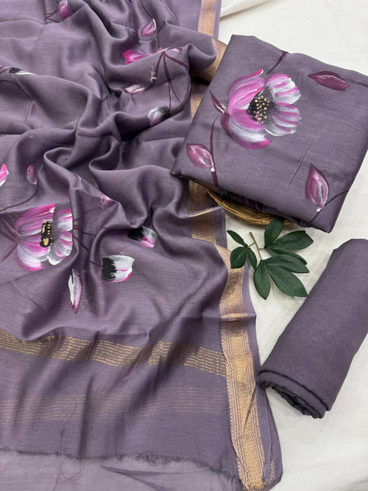 Handpaintes  Maheshwari Silk Unstitched Suit Set – Traditional Ethnic Wear