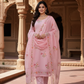 Baby Pink Hand Painted Cotton Suit With Hand Painted Chiffon Dupatta