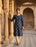 Bandhani Print Navy Blue Top and Bottom Cotton Combo Set