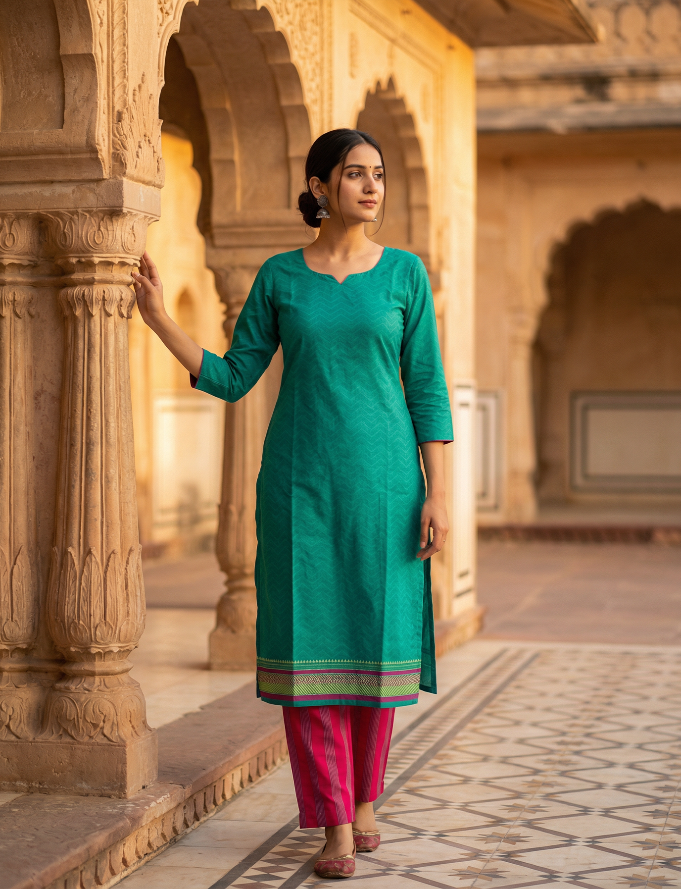 Beautiful Combination Top with Daman Border Print Top and Bottom Cotton Combo Set