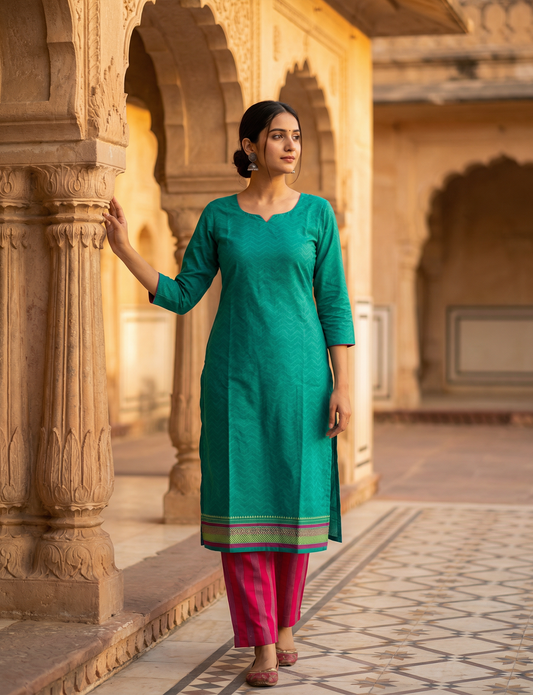 Beautiful Combination Top with Daman Border Print Top and Bottom Cotton Combo Set