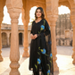 Black Hand Painted Cotton Suit With Hand Painted Chiffon Dupatta