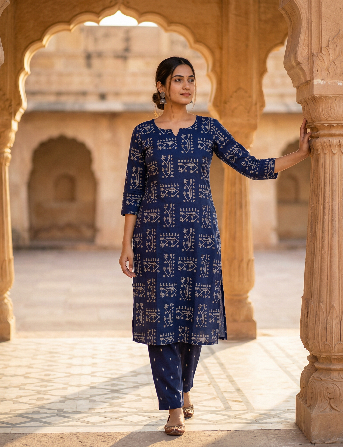 Blue Figure Print Top and Bottom Cotton Combo Set