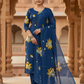 Blue Hand Painted Cotton Suit With Hand Painted Chiffon Dupatta