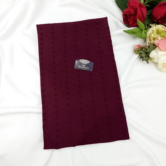 Wine colour Hokba Embroidery Fabric Soft and Smooth touch 2.5 mtrs cut