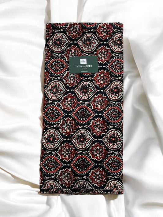 Black Ajrakh Top and Bottom Cotton Combo Set 2.5 Mtr Top 2.5 Mtr Bottom