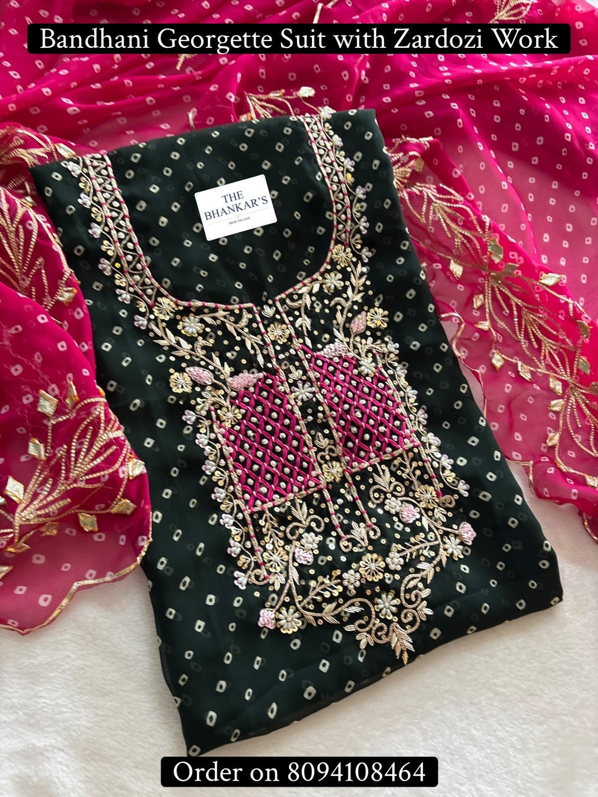 Wedding & Karwa Chouth Special Red Bandhej Georgette Suit with Heavy Hand Embroidery zardozi work | THE BHANKAR'S