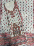 Off White Panel Style Floral Printed Semi Pashmina Winter Suit Set