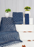 Indigo Dabu Printed Kota Doria Suit Material With Kota Doria Dupatta with Jari Border