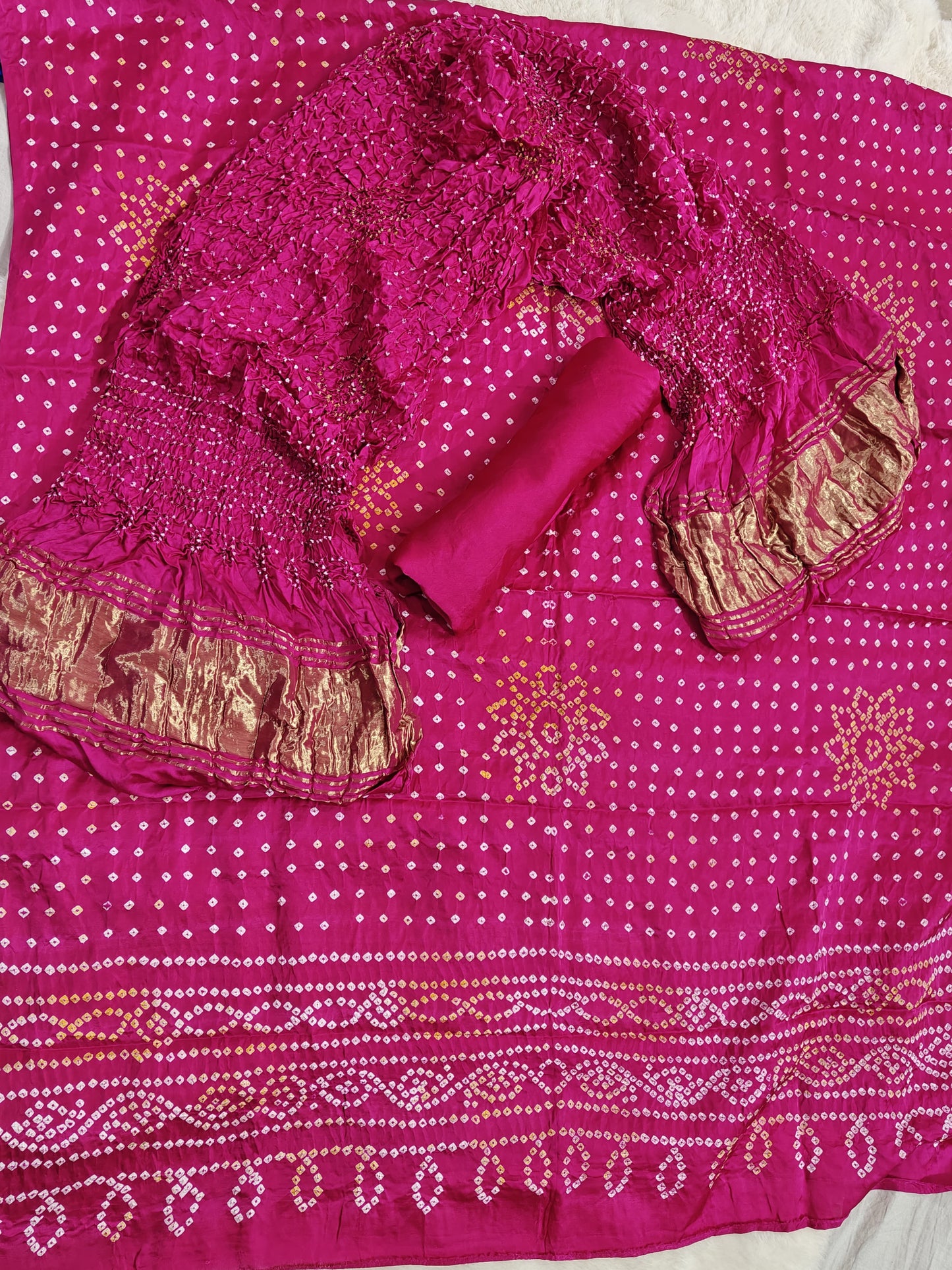 PINK/RANI BANDHANI  PURE GAJJI SILK FABRIC SUITS WITH HEAVY ZARI RICH HAND PALLU DUPATTA