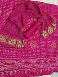 PINK/RANI BANDHANI  PURE GAJJI SILK FABRIC SUITS WITH HEAVY ZARI RICH HAND PALLU DUPATTA