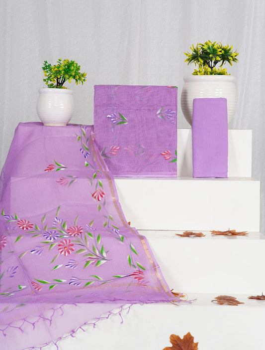 HANDPAINTED Kota Doria Suit Material With Kota Doria Dupatta with Jari Border