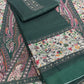 Green Panel Style Floral Printed Semi Pashmina Winter Suit Set