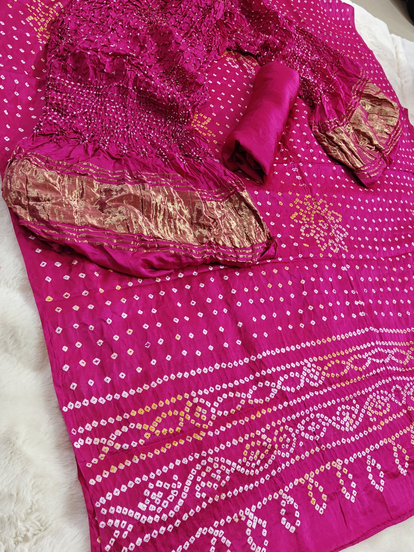 PINK/RANI BANDHANI  PURE GAJJI SILK FABRIC SUITS WITH HEAVY ZARI RICH HAND PALLU DUPATTA