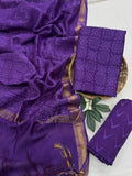 Baingani Handblock Printed Premium Maheshwari Silk Unstitched Suit with Santoon Bottom – Festive Ready