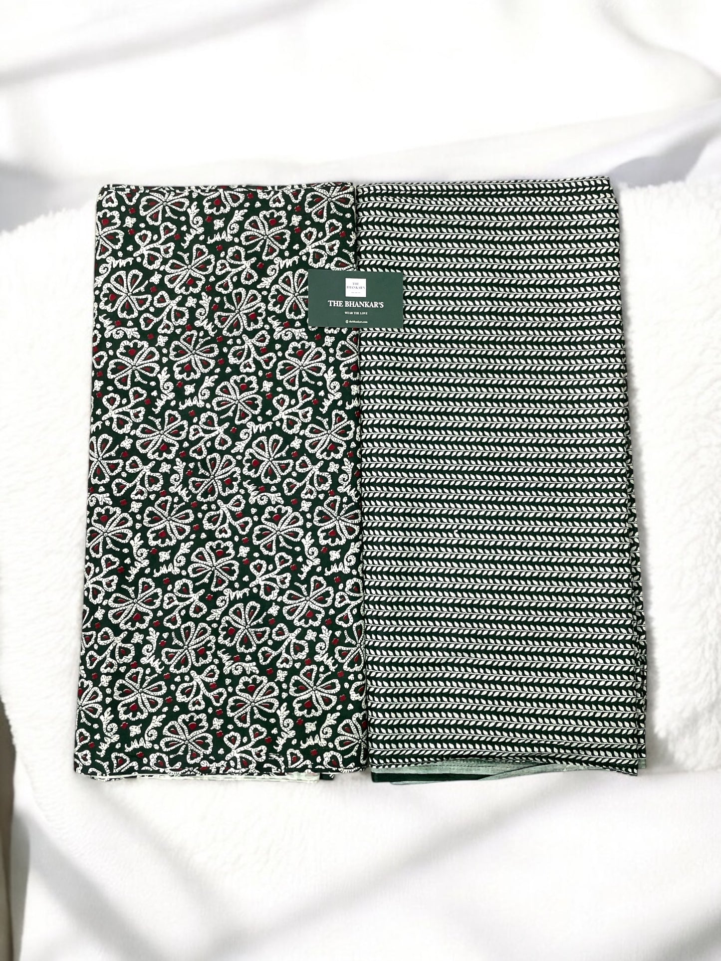 Green Floral Print Top and Bottom Cotton Fabric Combo Set 2.5 Mtr Top and 2.5 mtr Bottom
