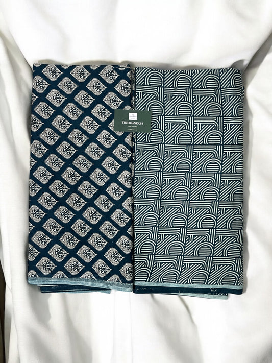 Teal Colour Floral Print Top and Bottom Cotton Fabric Combo Set 2.5 Mtr Top and 2.5 mtr Bottom